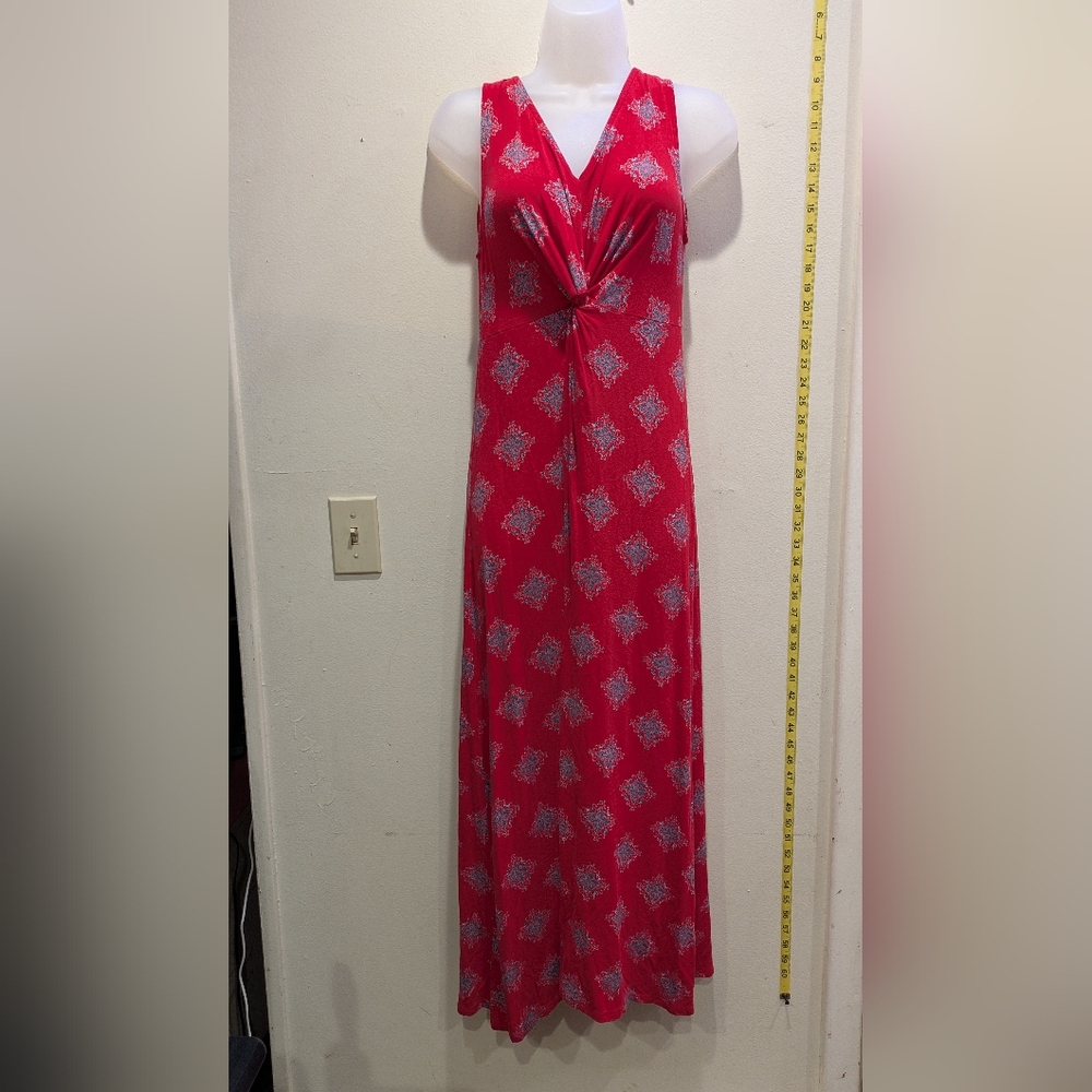 St. John's Bay Red and White Patterned Maxi Dress Size PS